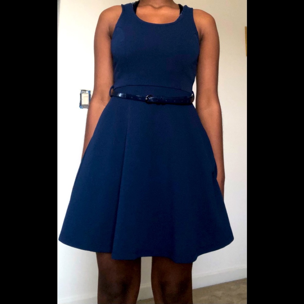 Navy blue dress with belt